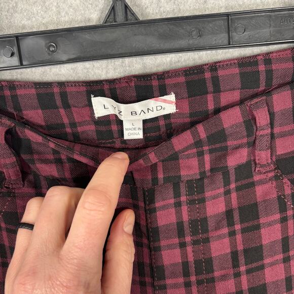 LYZ BAND Pants Womens Large Burgundy Plaid Pull On Academia Twee Skater Career - Picture 4 of 11
